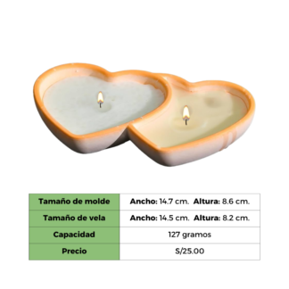 VASO VELA DOBLE CORAZÓN - MOLDE CEMENTO RESINA