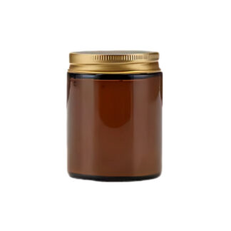 FRASCO DE VIDRIO AMBAR CON TAPA DORADA (170ML) Dia 6.2cm x Alt 8.1cm