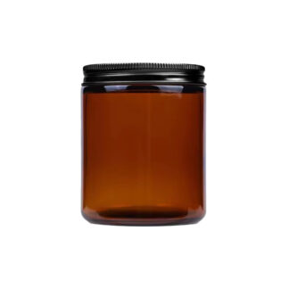 FRASCO DE VIDRIO AMBAR CON TAPA NEGRA (150GR) Dia 6.2cm x Alt 8.1cm