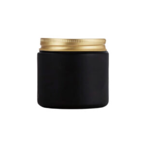 FRASCO DE VIDRIO NEGRO MATE CON TAPA DORADA (120ML)